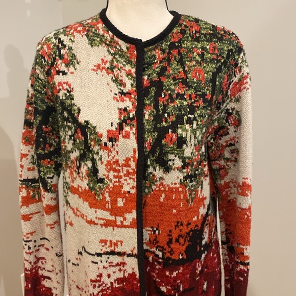 J Jill wearever cardigan floral duster layering sleek button closure boxy - Picture 2 of 14